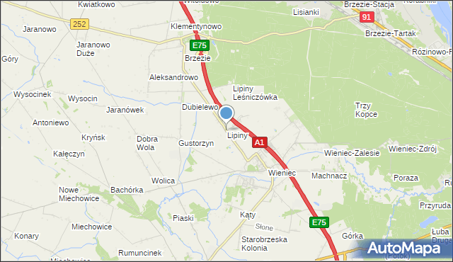 mapa Lipiny, Lipiny gmina Brześć Kujawski na mapie Targeo